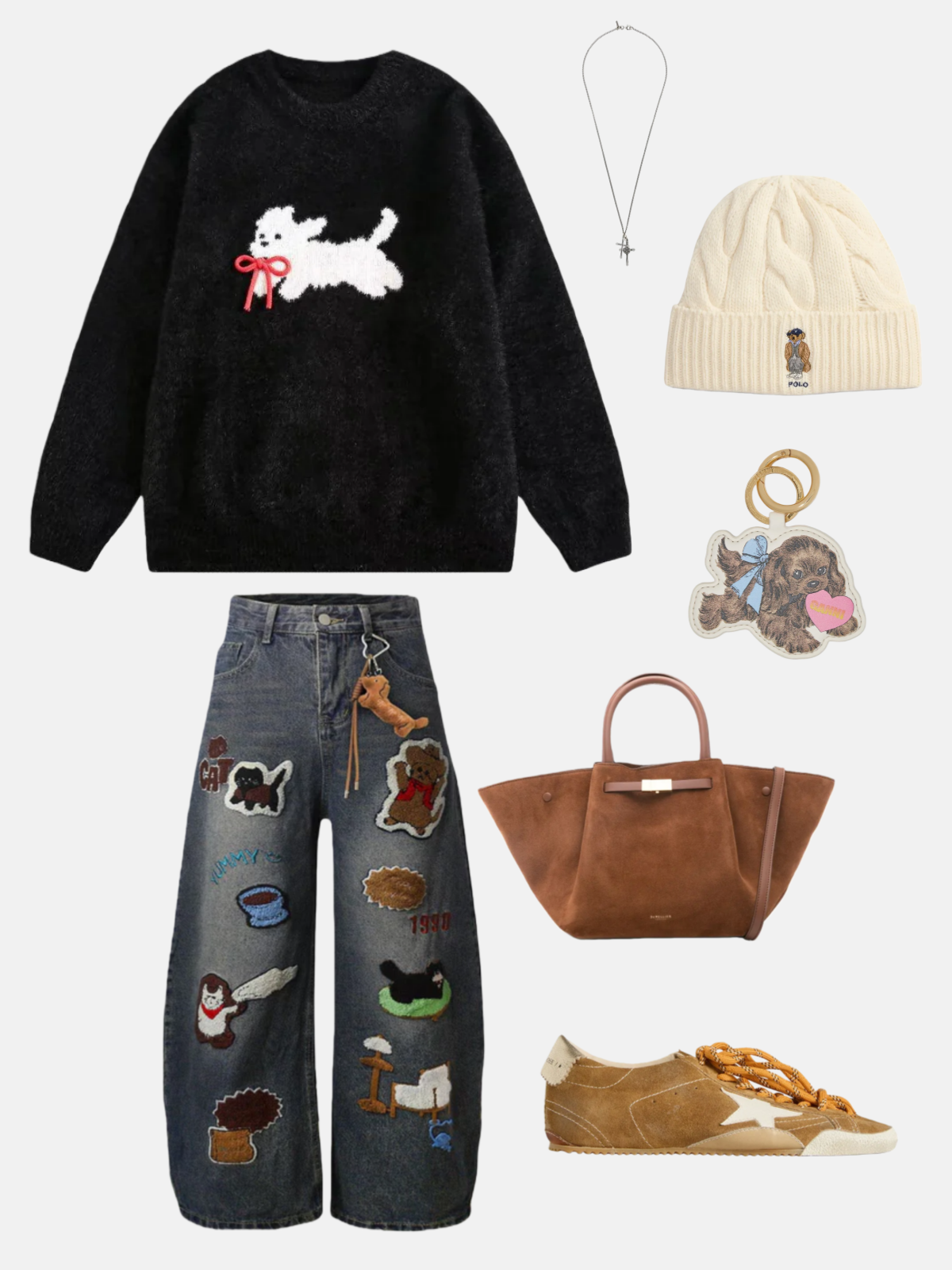 Haaura Animal Applique Embroidery Barrel Jeans