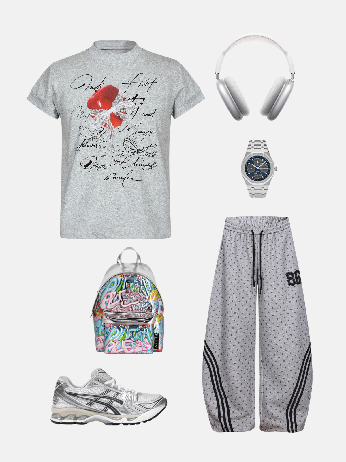 Haaura Apple Lace Bow Art & Life Text Print Tee