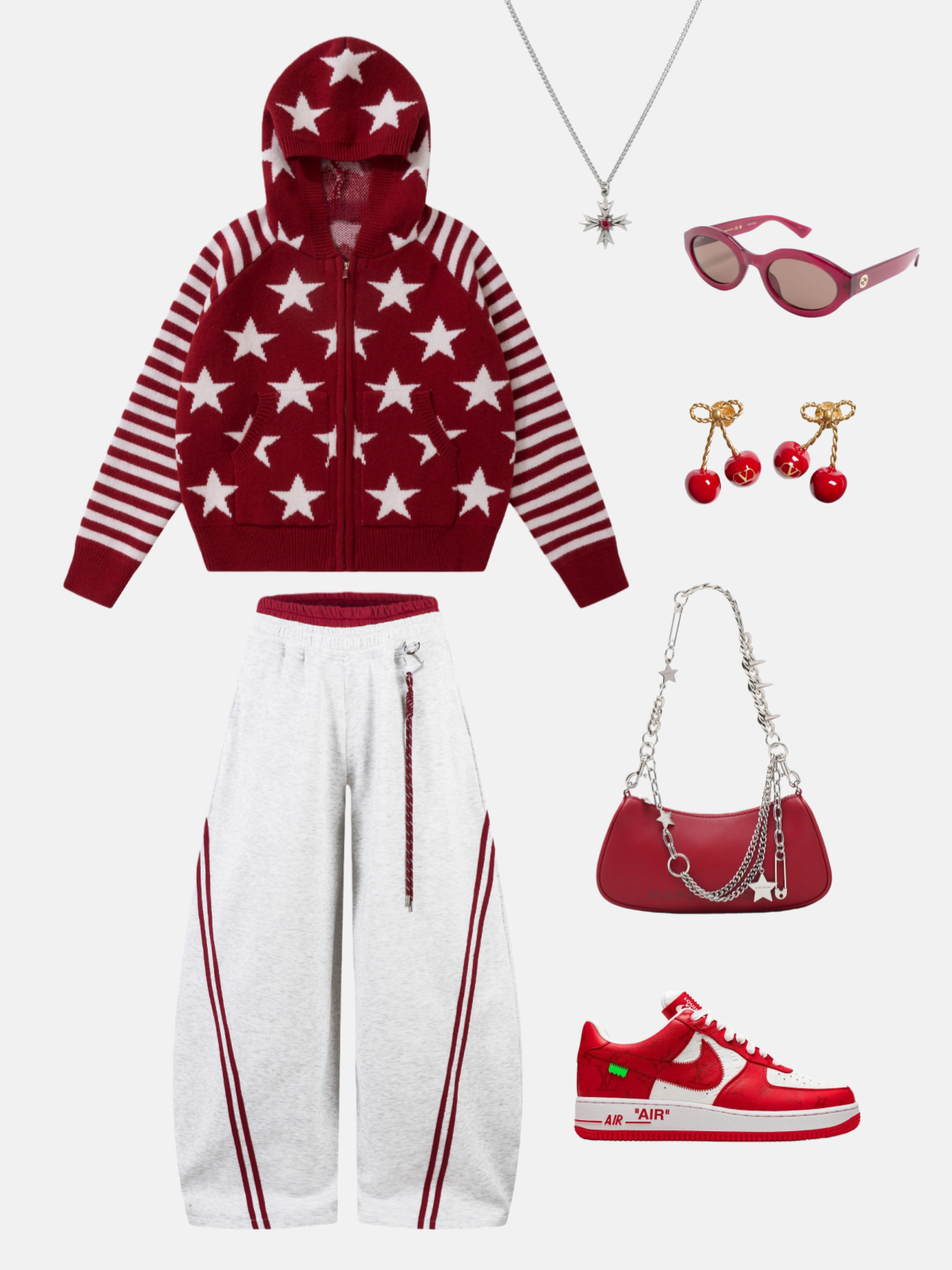 Haaura Boxy Star Pattern Knit Zip Up Hoodie