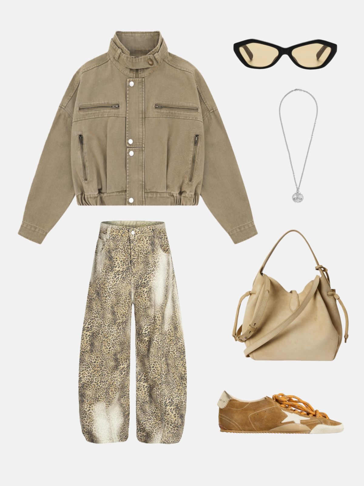 Haaura Button-Front Utility Pocket Cropped Jacket