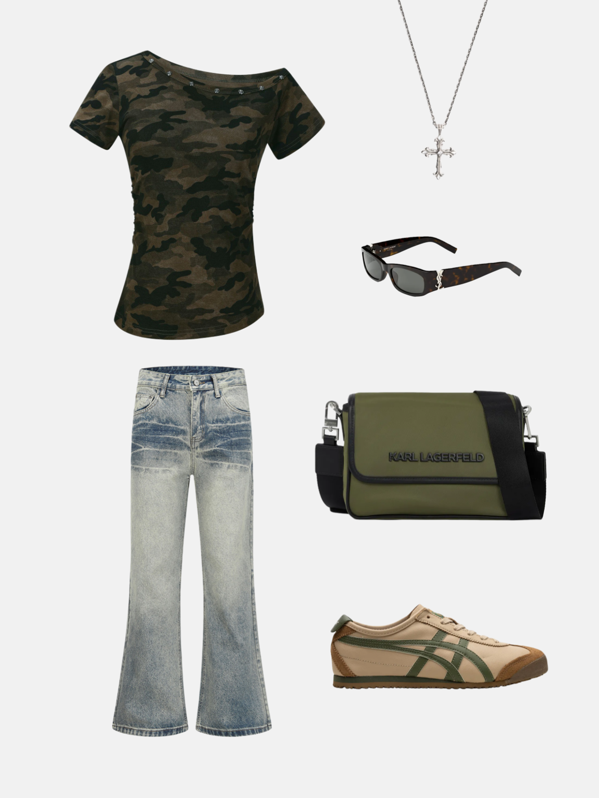 Haaura CAMO Studded Off-The-Shoulder Tee