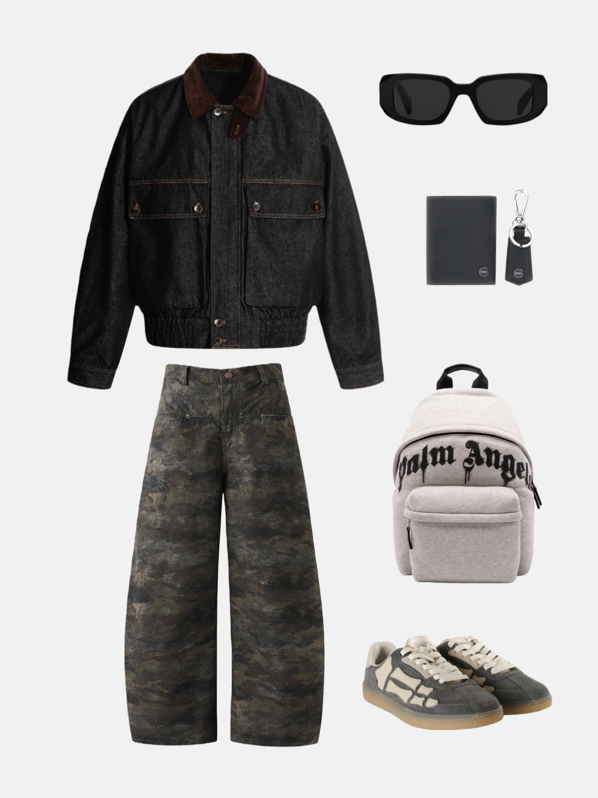 Haaura Corduroy-Collar Cinched Waist Denim Jacket
