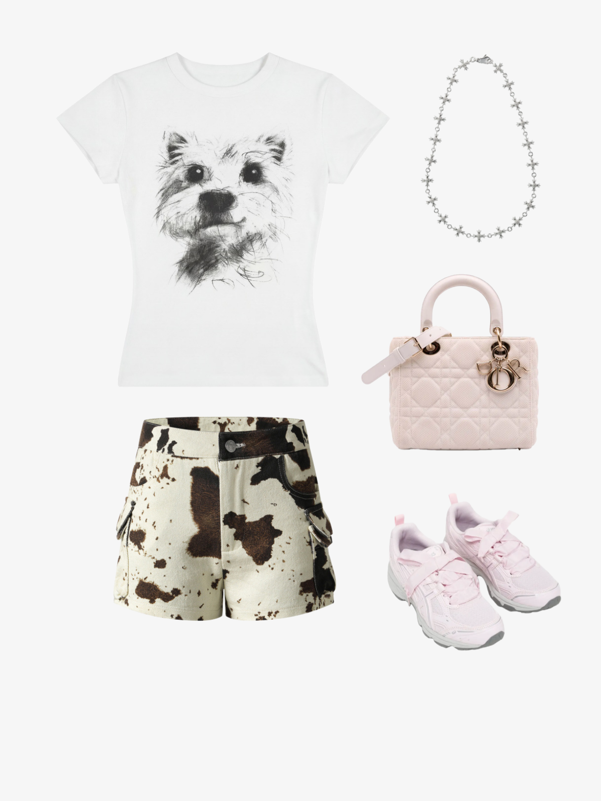 Haaura Cow Print Leather Trim Shorts
