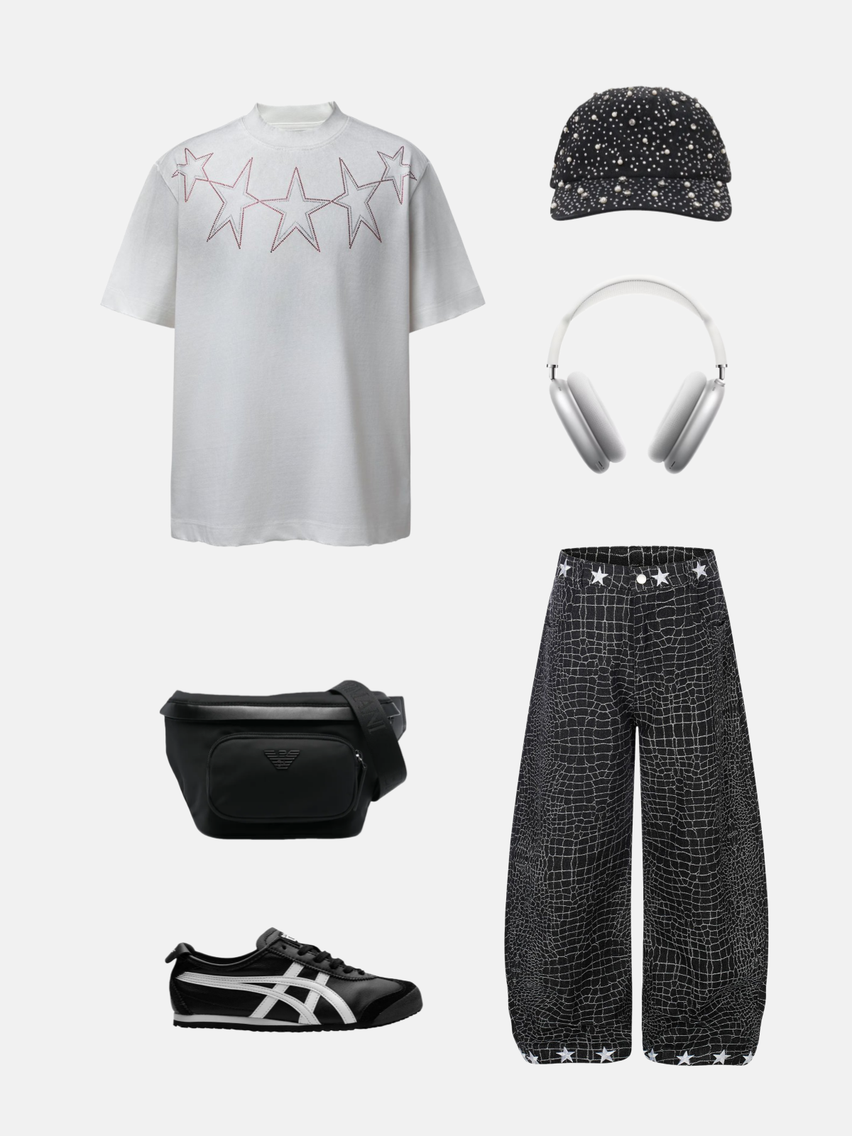 Haaura Croc Pattern Baggy Barrel Jeans