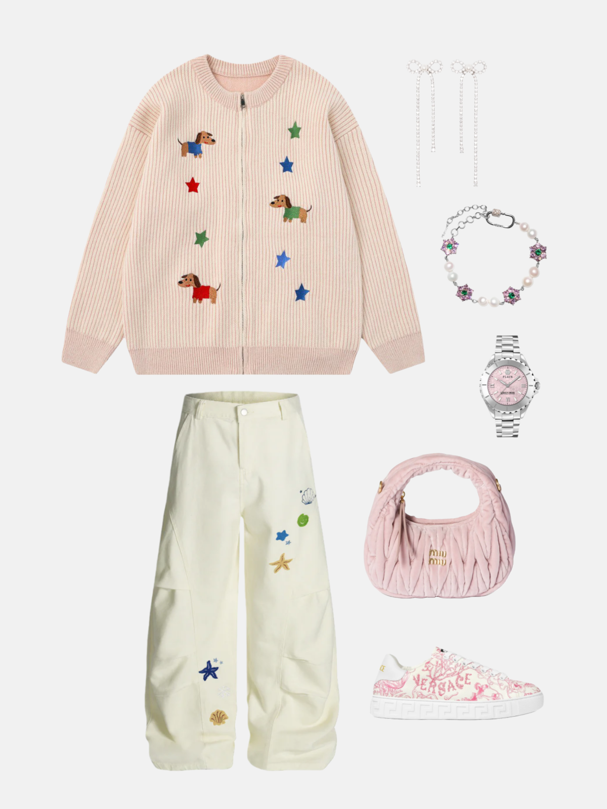 Haaura Dachshund & Stars Striped Cardigan