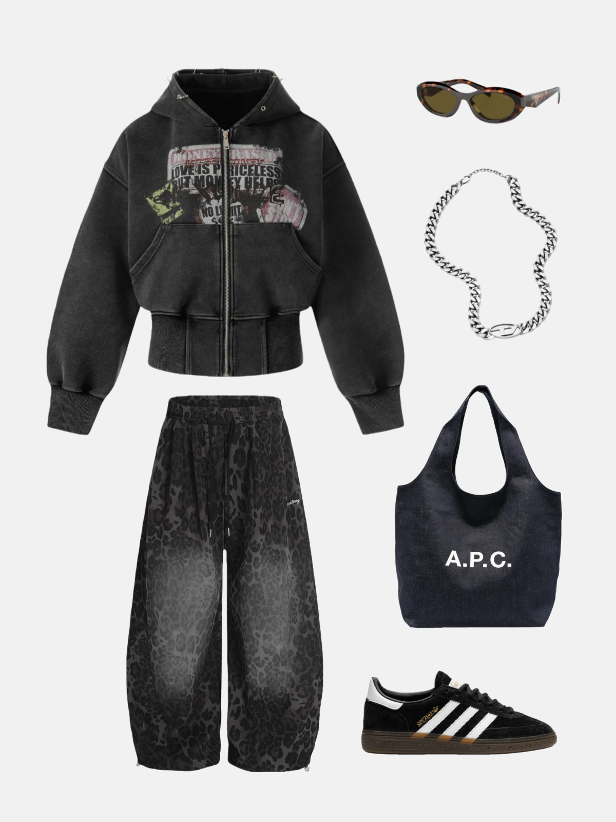 Haaura Deconstructed Text Collage Zip-Up Hoodie