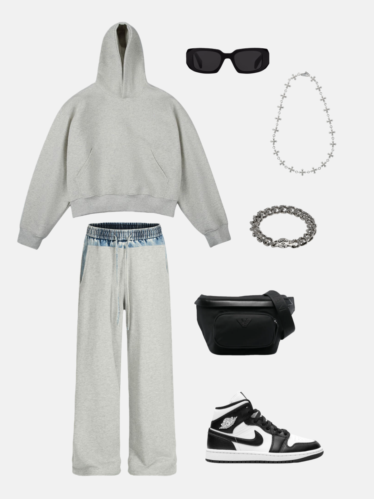 Haaura Denim Panel Baggy Sweatpants