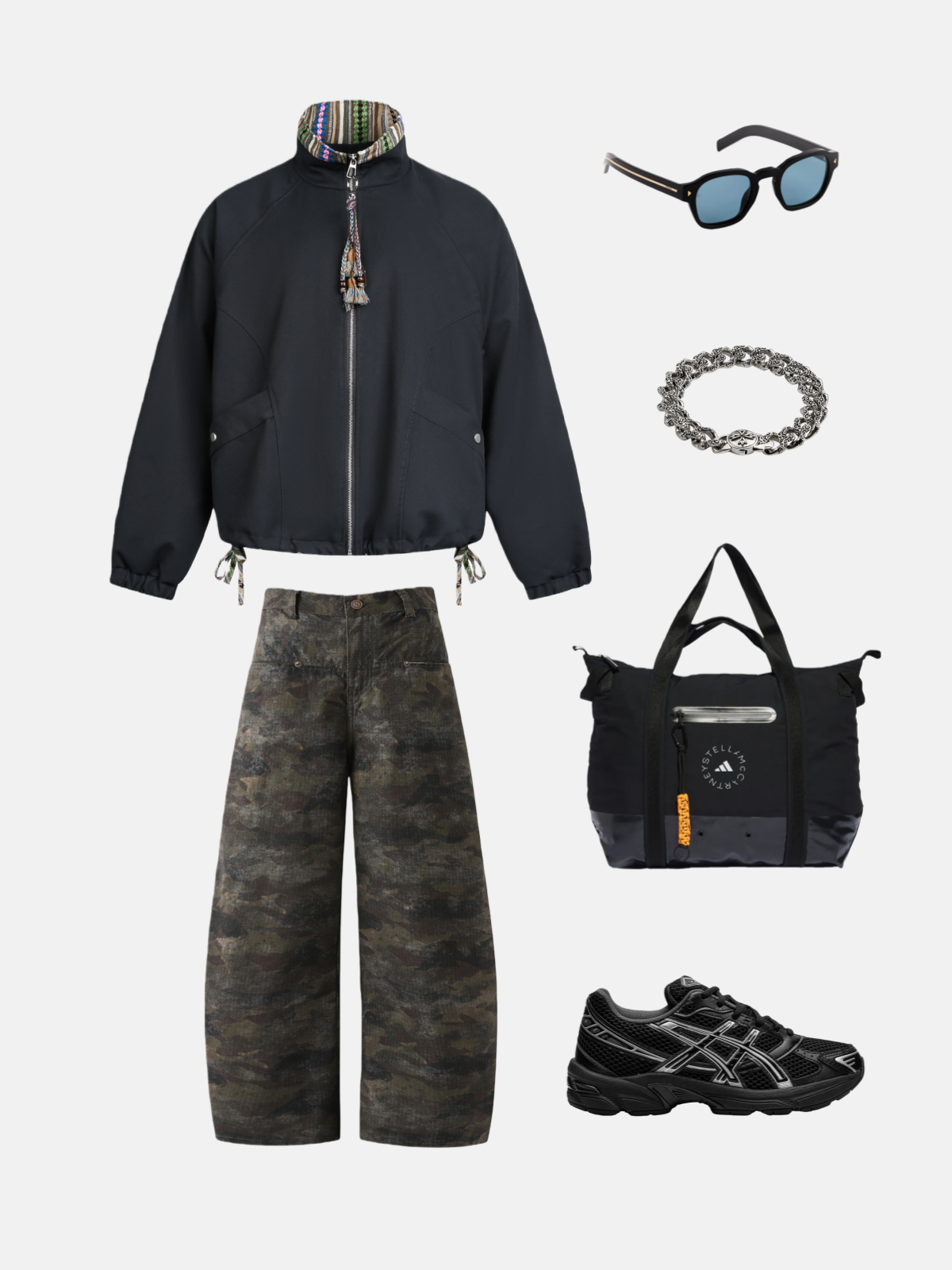 Haaura Ethnic-Pattern Drawstring Hooded Zip-Up Jacket