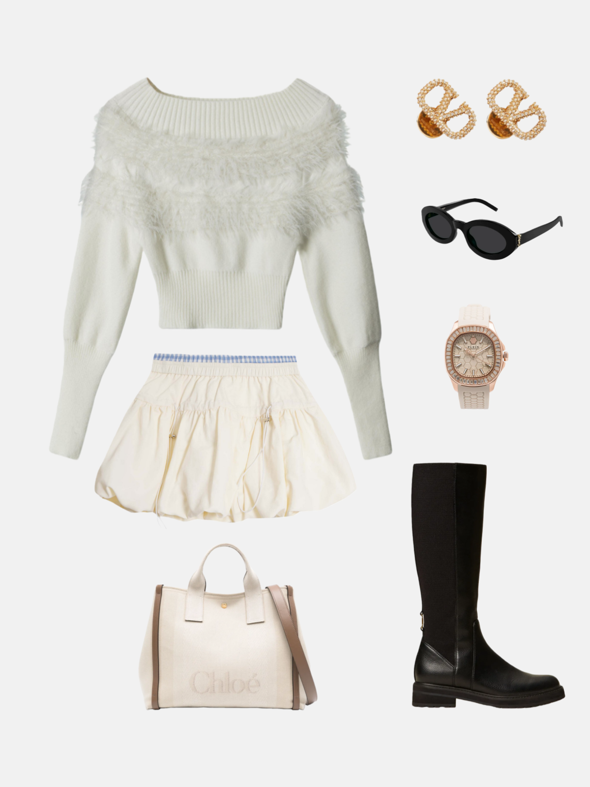 Haaura Feather Trim Off-Shoulder Cropped Sweater