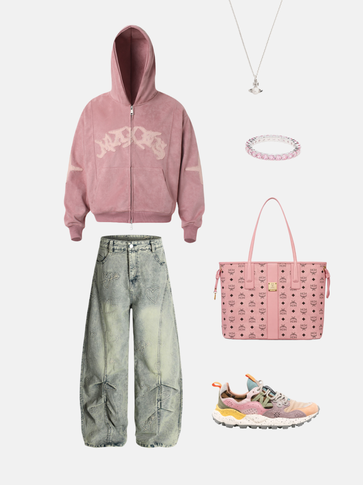 Haaura Embroidery Heart Baaggy Jeans