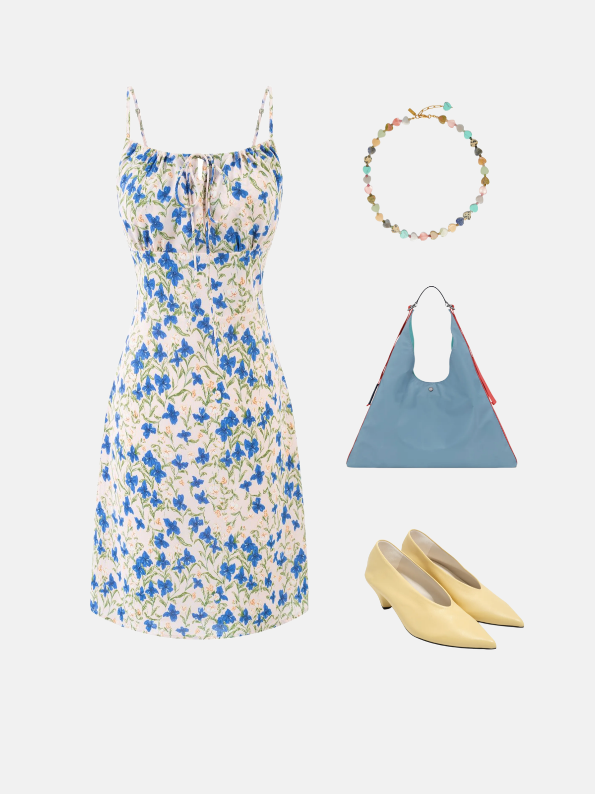 Haaura Ivory Blue Green Floral Tie Mini Dress