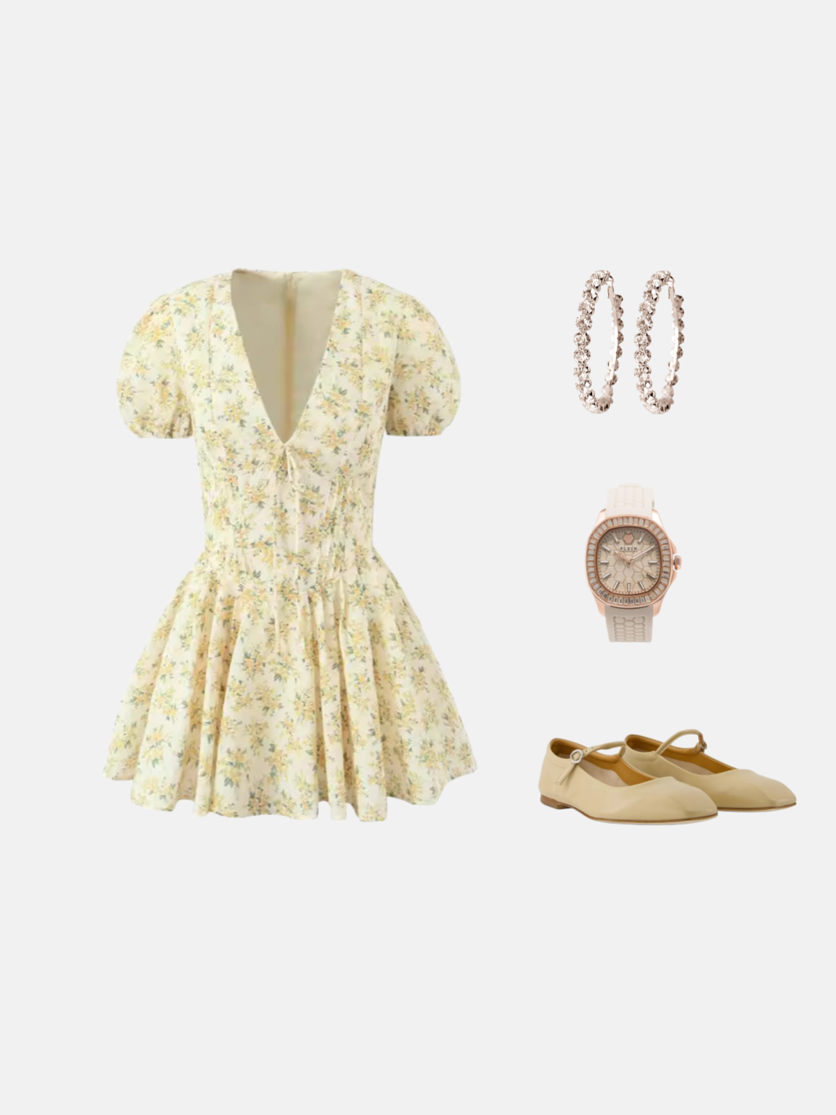 Haaura Ivory Floral Bubble V-Neck Tie Mini Dress