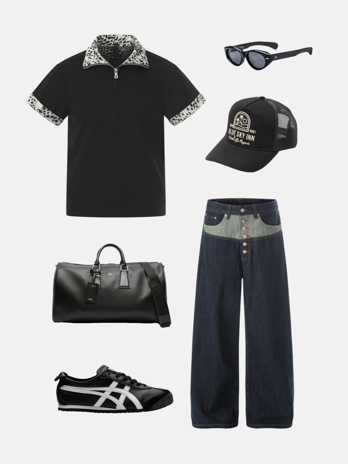 Haaura Leopard Trim Zip Up Tee