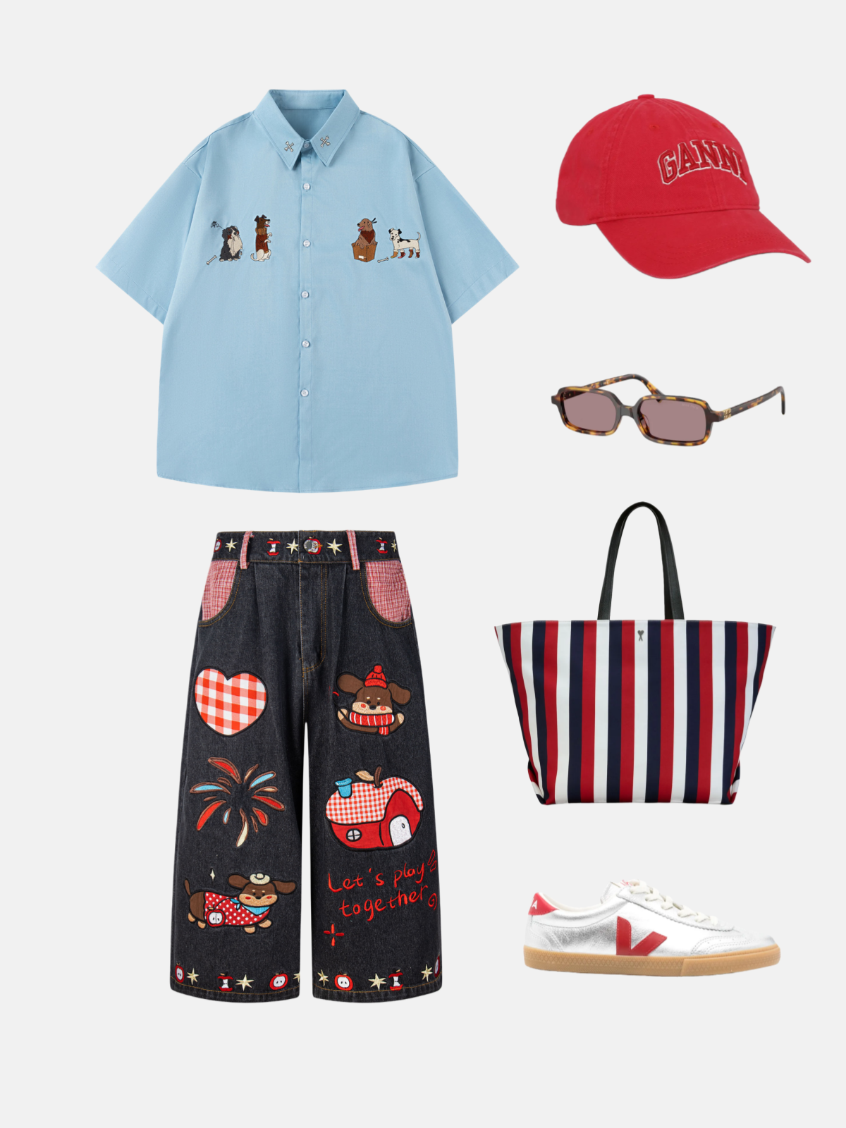 Haaura “Let‘s Play Together” Embroidered Jorts