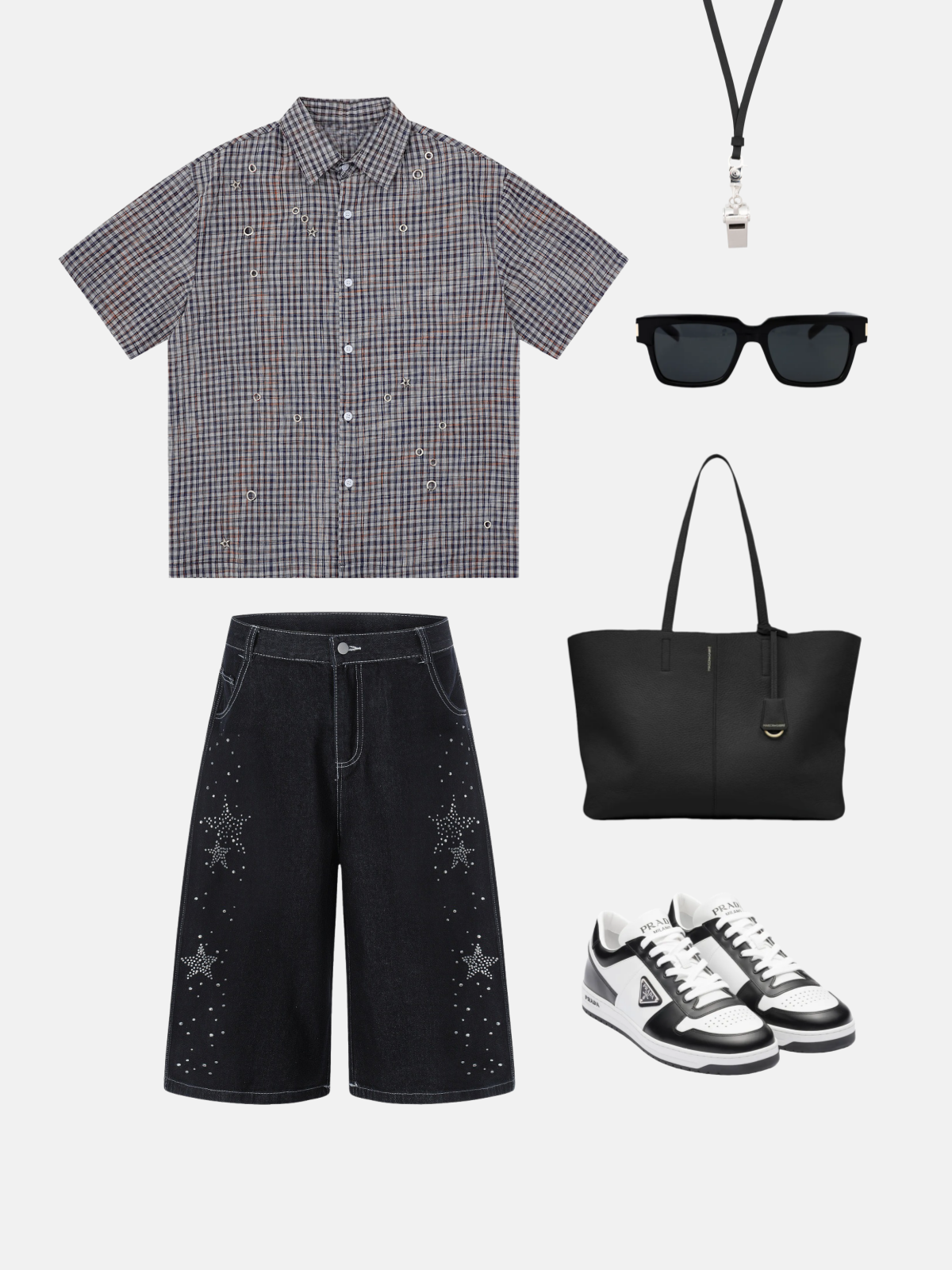 Haaura Metal Eyelet Plaid Short Sleeve Shirt