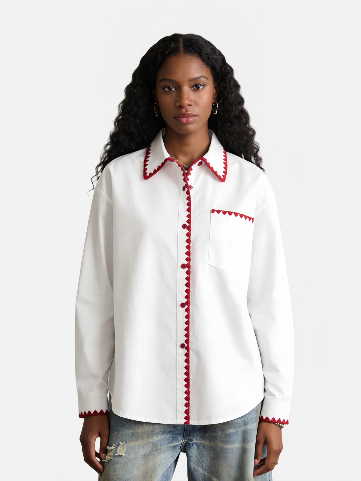 Haaura Minimalist Contrast Trim Oversized Button-Down Shirt
