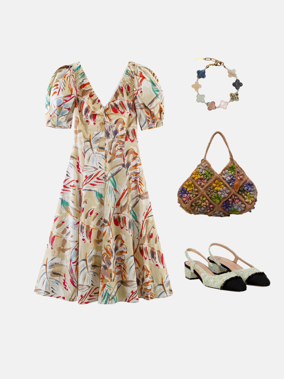 Haaura Multi Botanical V-Neck Bubble Midi Dress