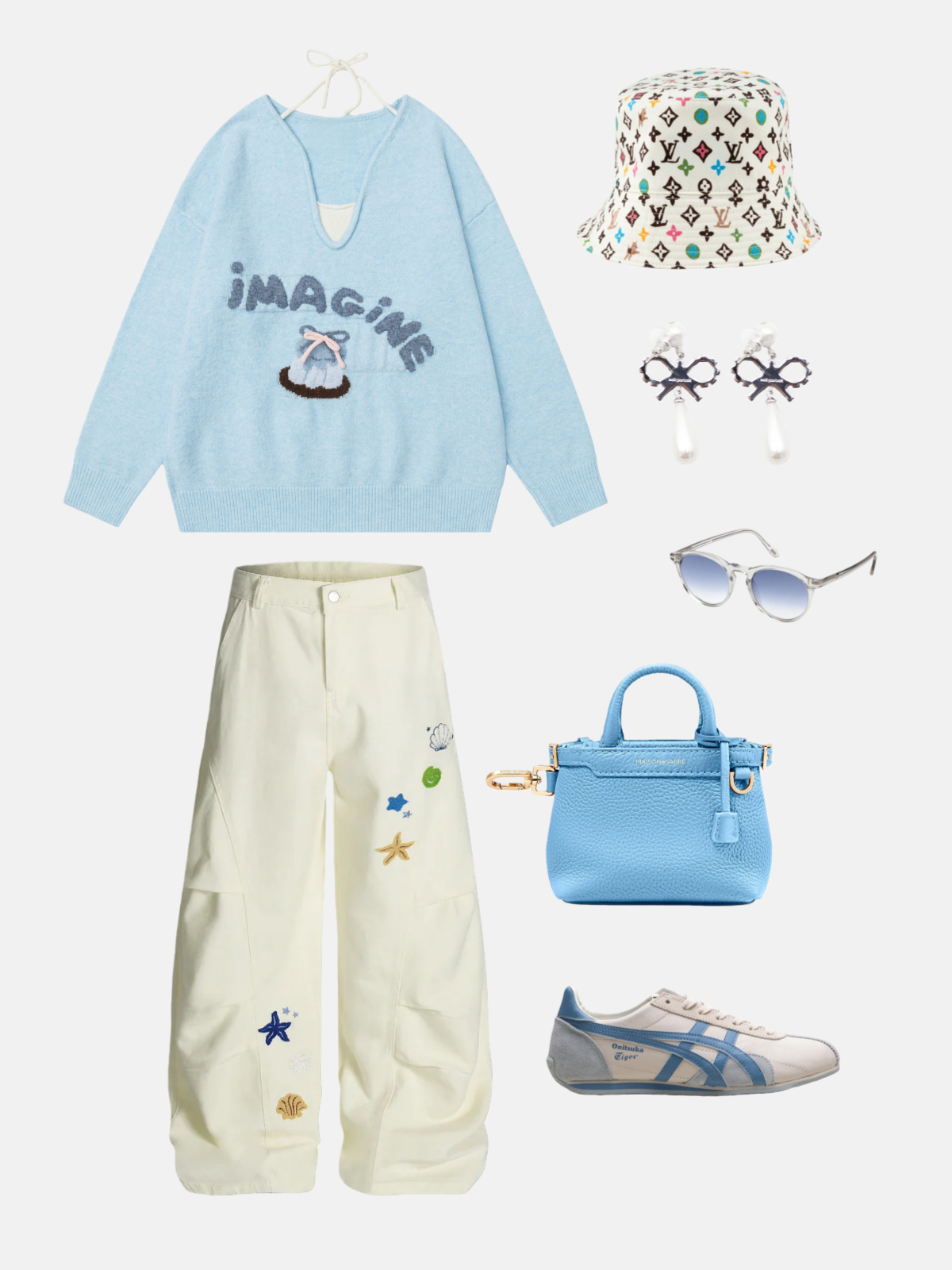 Haaura Ocean Embroidered Wide-Leg Pants