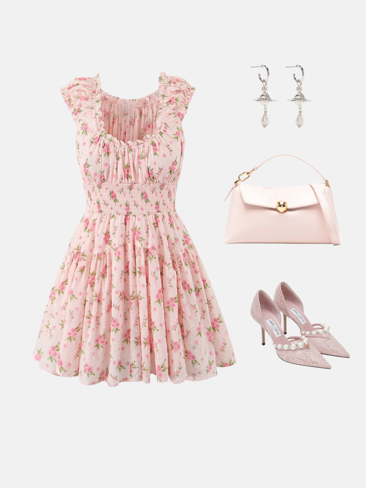 Haaura Pink Floral U-Neck Ruffle Smocked Mini Dress