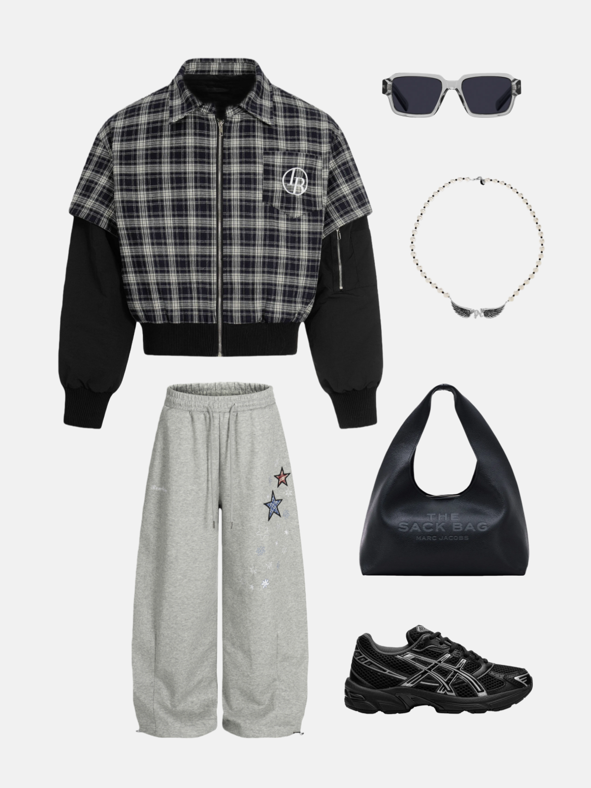 Haaura Plaid Layered Zip Up Jacket