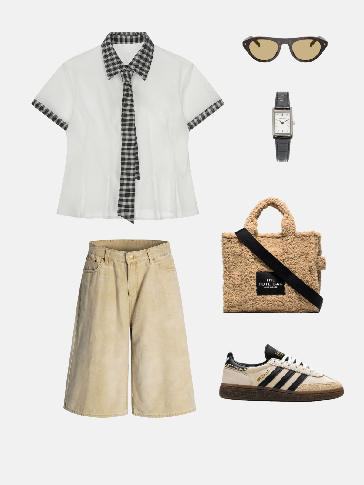 Haaura Plaid Tie Cropped Short Sleeve Shirt