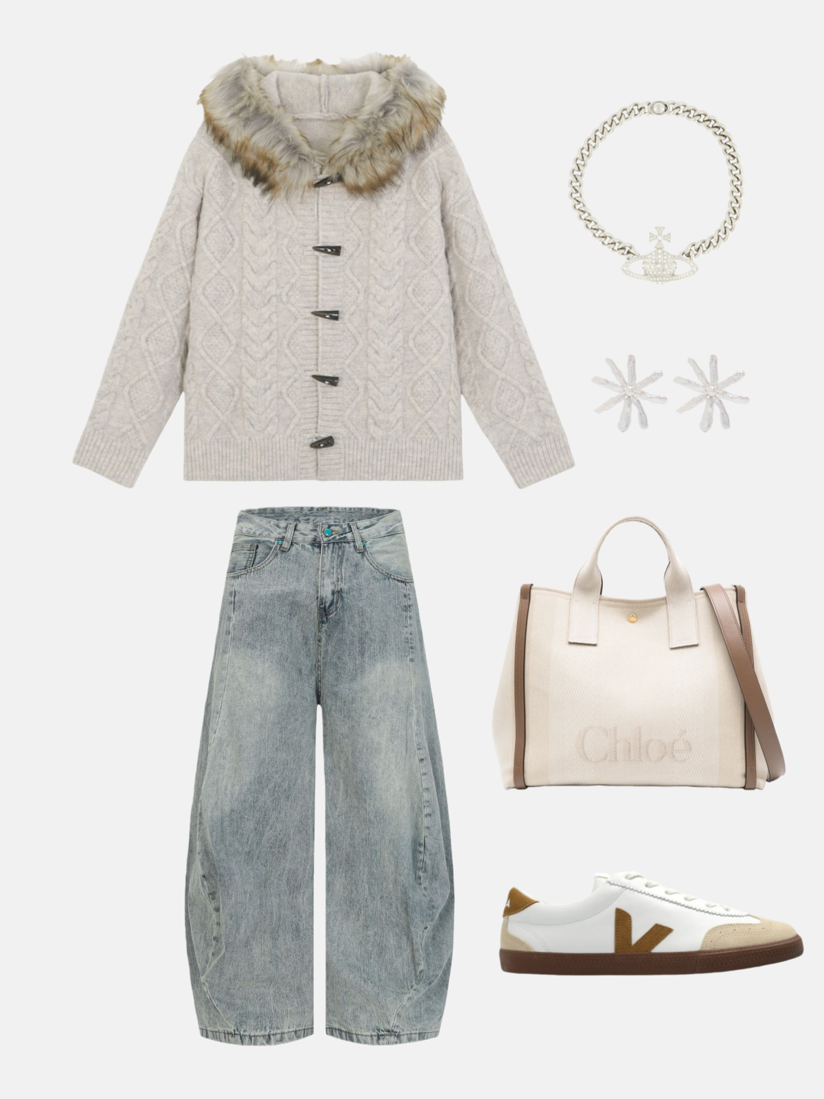 Haaura Plush Collar Waffle Knit Coat