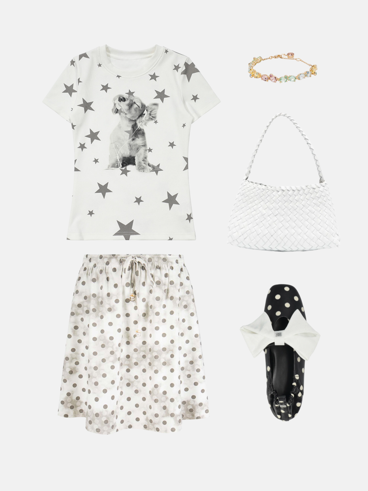 Haaura Polka Dot Drawstring Waist A-Line Mini Skirt