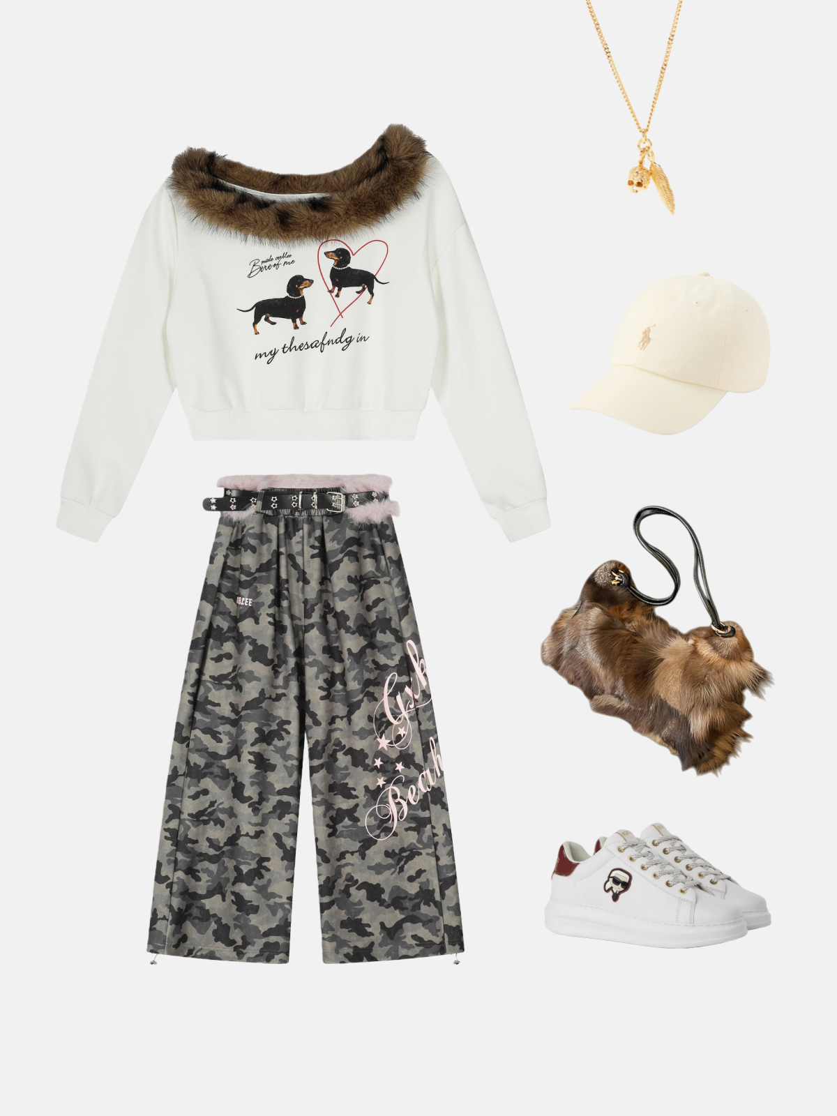 Haaura Pom Pom Dachshund Heart Crop Hoodie
