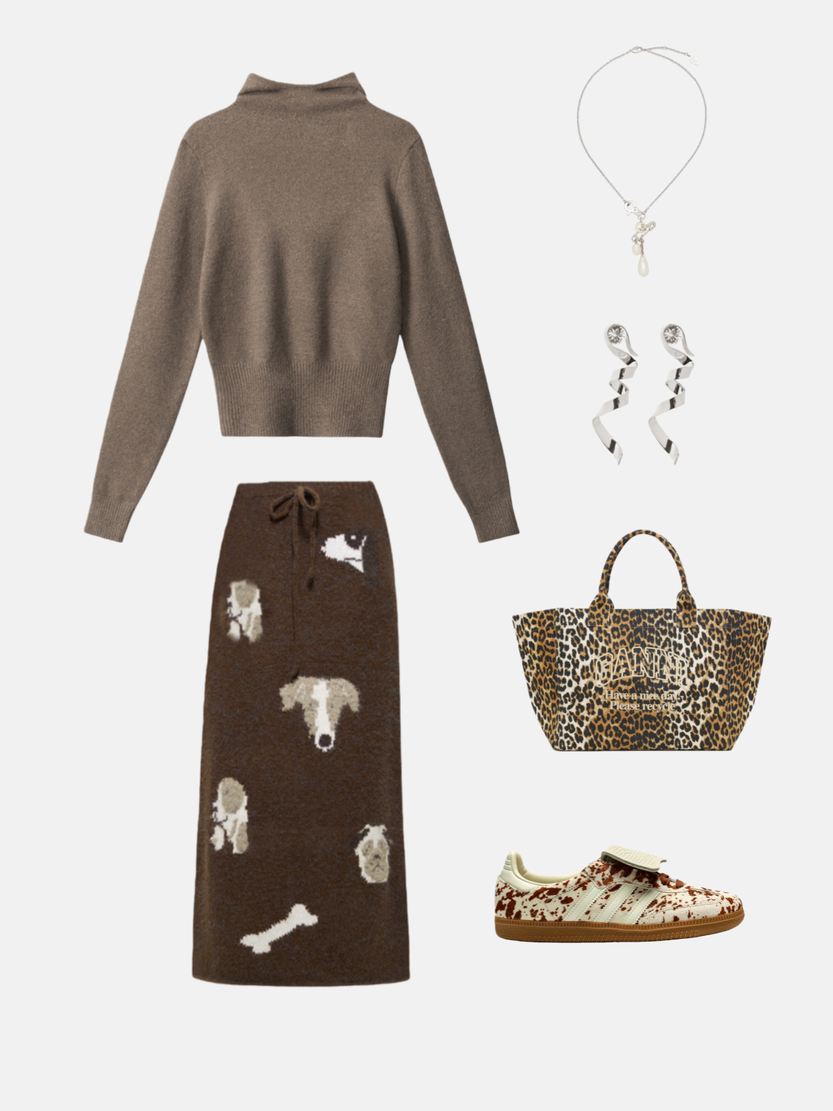 Haaura Puppy Bone Drawstring Knit Skirt
