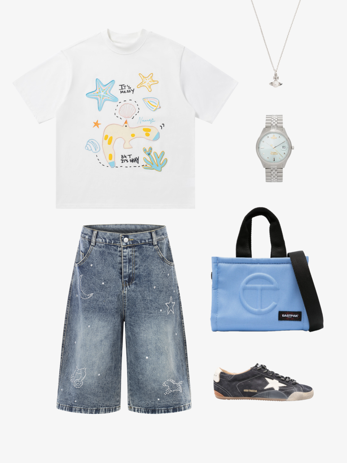 Haaura Rhinestone Star & Animal Washed Jorts