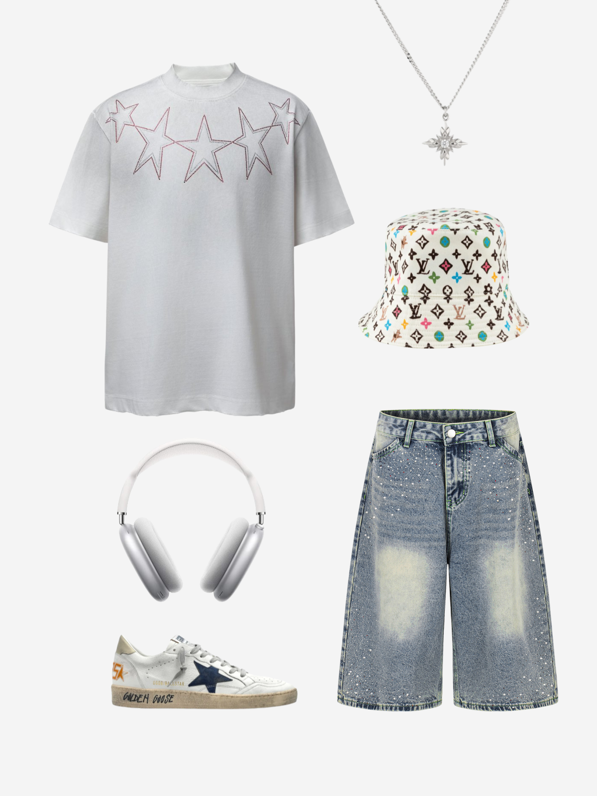 Haaura Rhinestone Wash Baggy Jorts