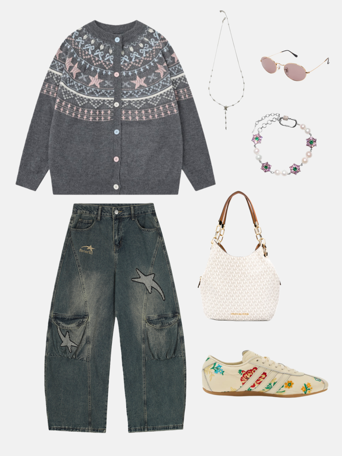 Haaura Star-Studded Distressed Super Baggy Jeans
