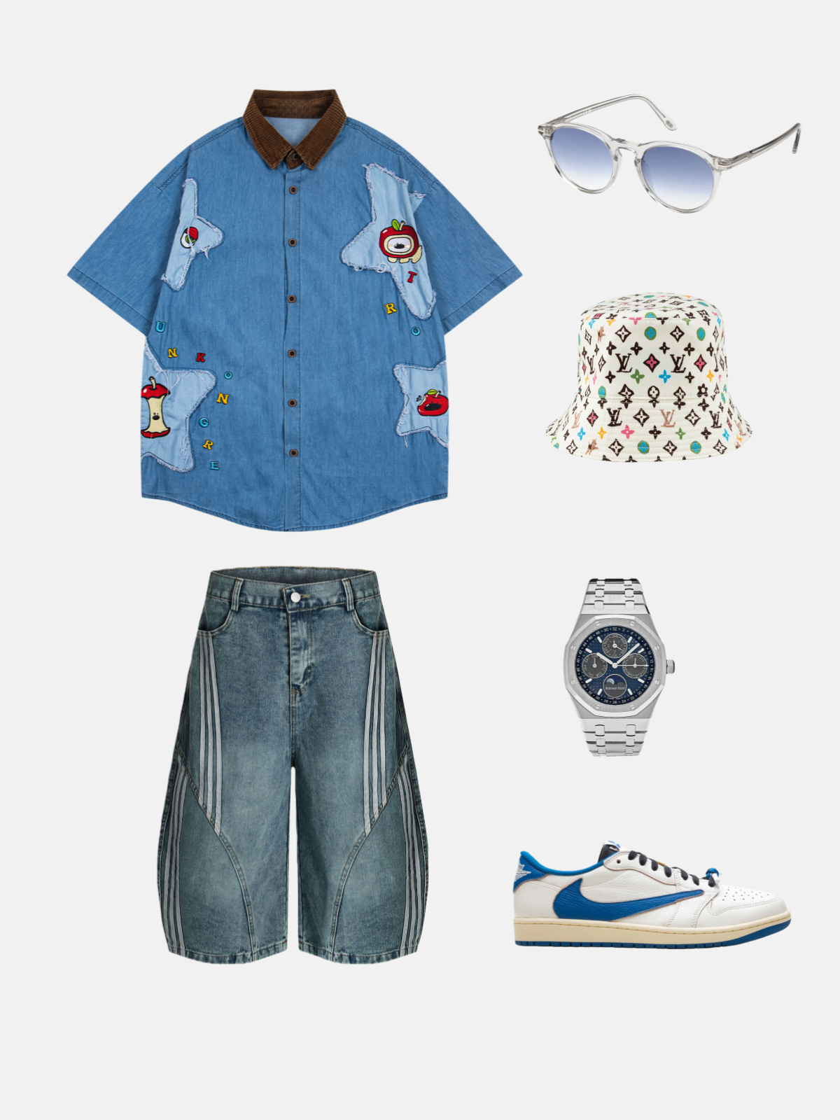 Haaura Star Patchwork Apple Embroidery Denim Shirt