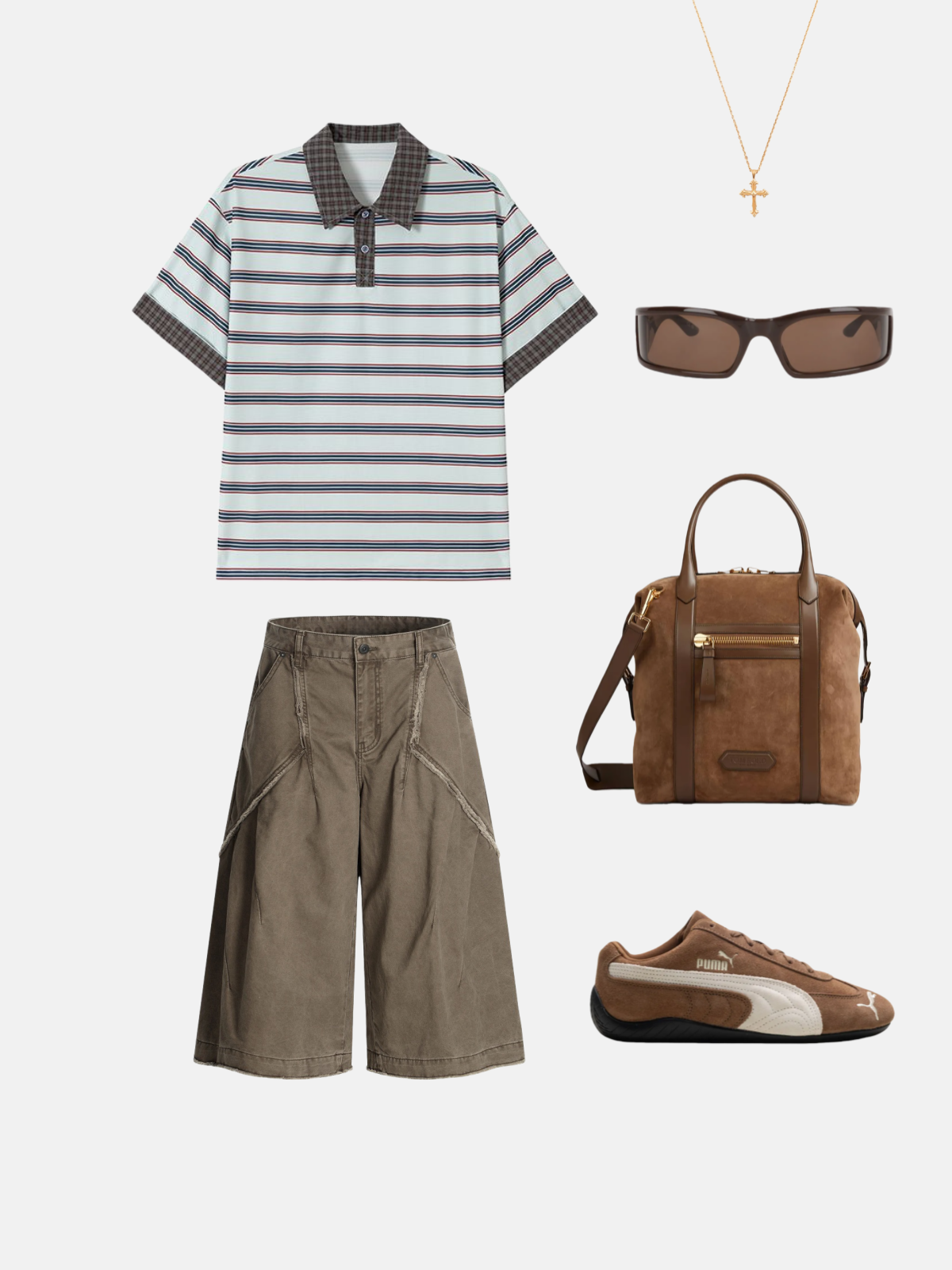 Haaura Stripe Contrast Collar Short Sleeve Shirt