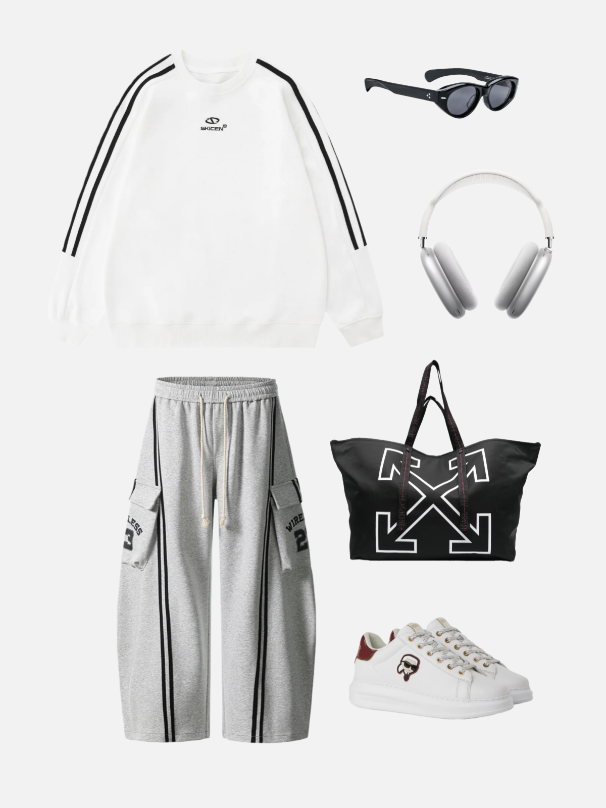 Haaura Stripe Panel Baggy Barrel Sweatpants