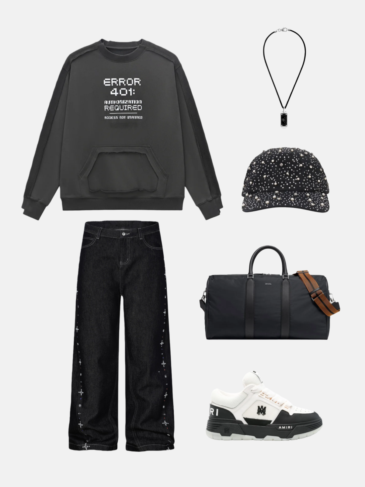 Haaura Studded Rhinestone Baggy Jeans