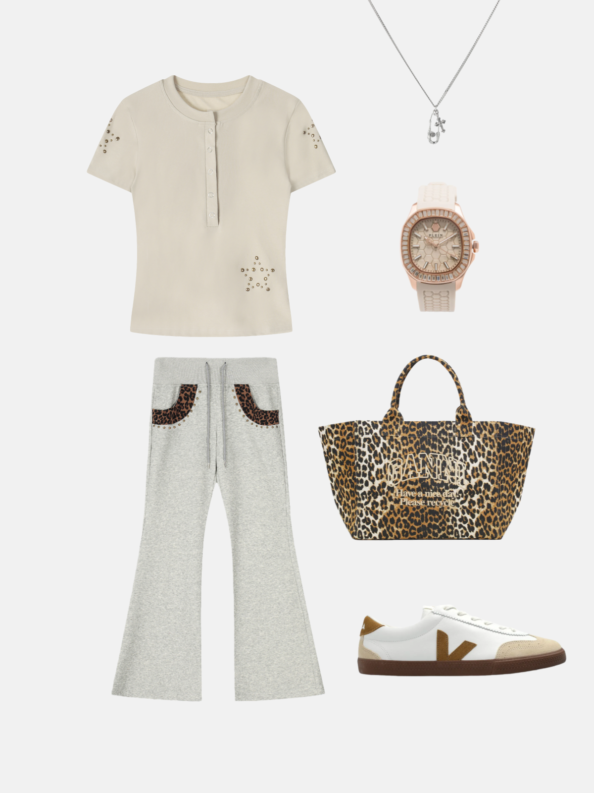 Haaura Studded Star Button Tee