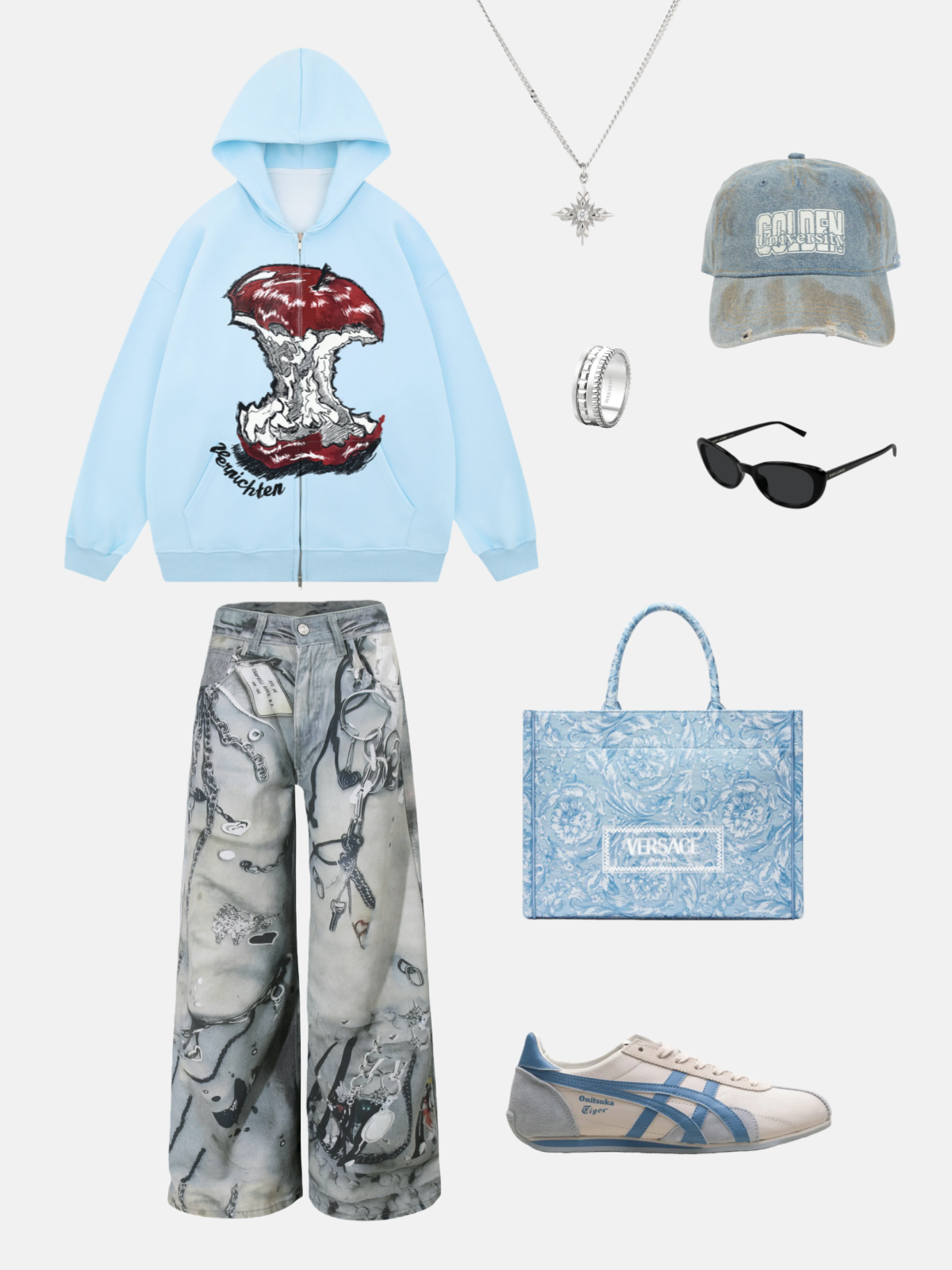 Haaura Super Baggy Chain & Key Graphic Jeans