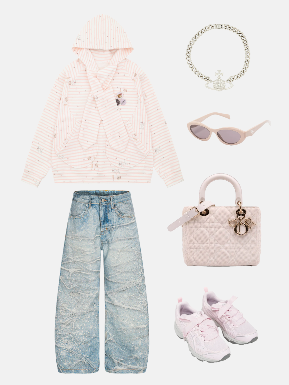 Haaura Sweet Stripe & Animal Print Cross-Front Hoodie