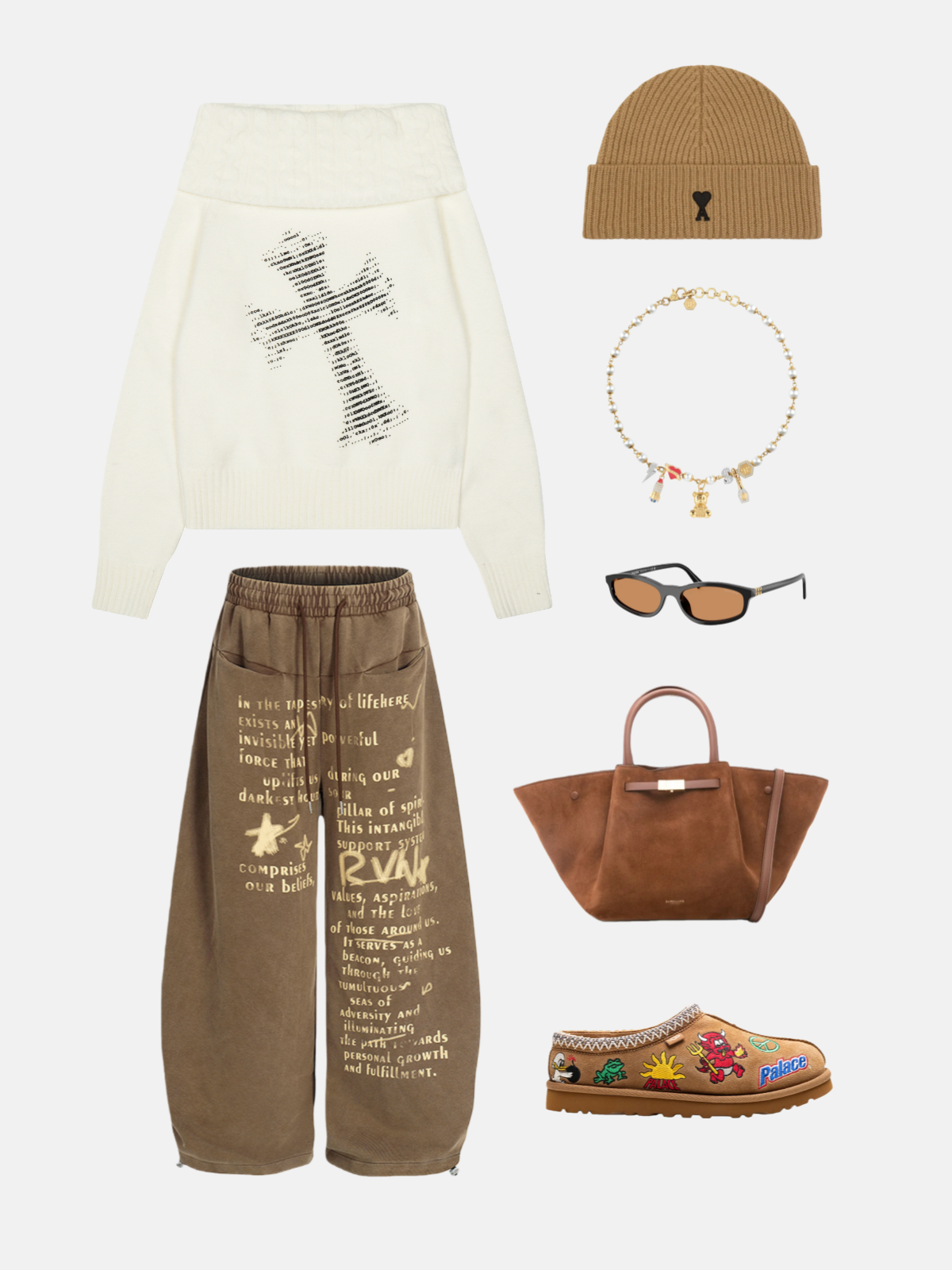 Haaura Text-Print Wide-Leg Pants