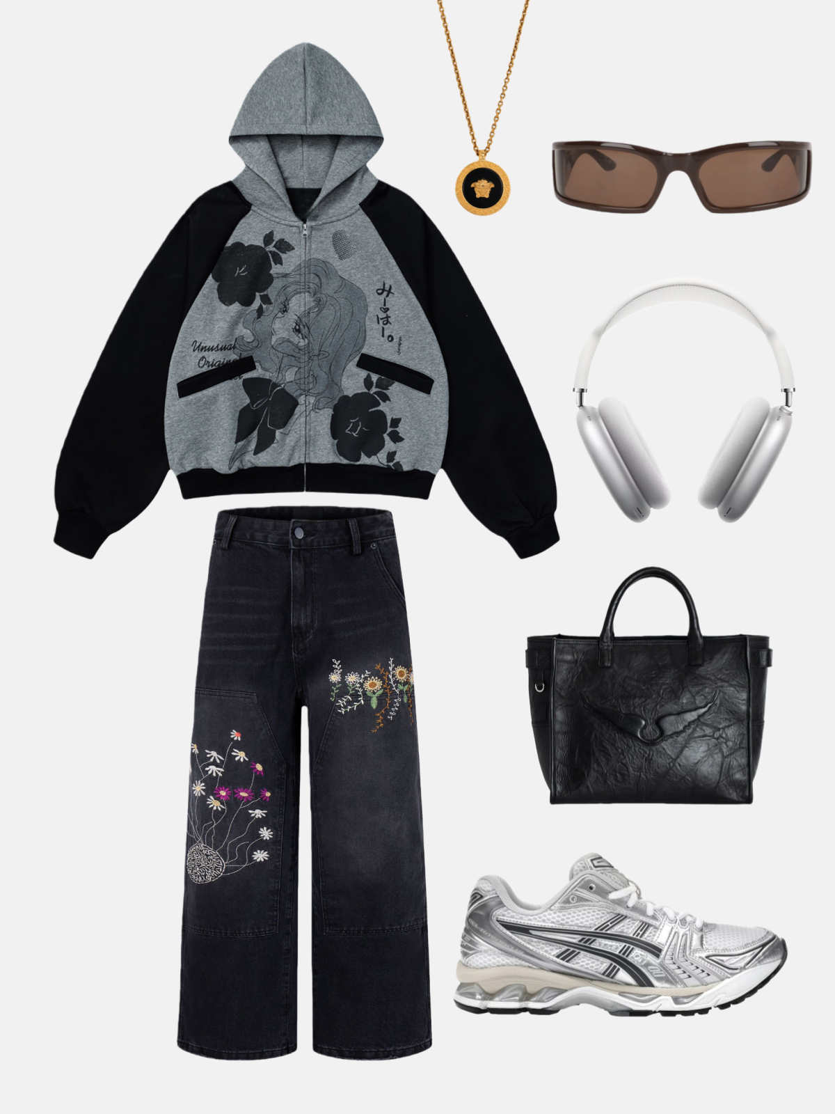 Haaura Unusual Original Dolly Wave Bow Floral Zip Hoodie