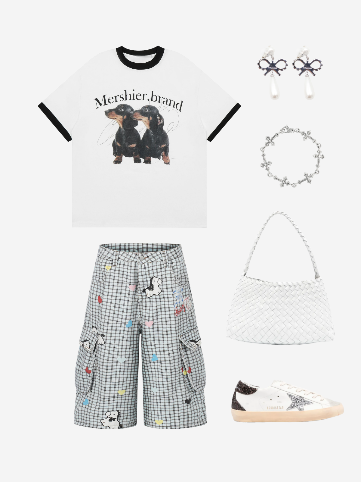 Haaura horse Love Plaid Print Jorts