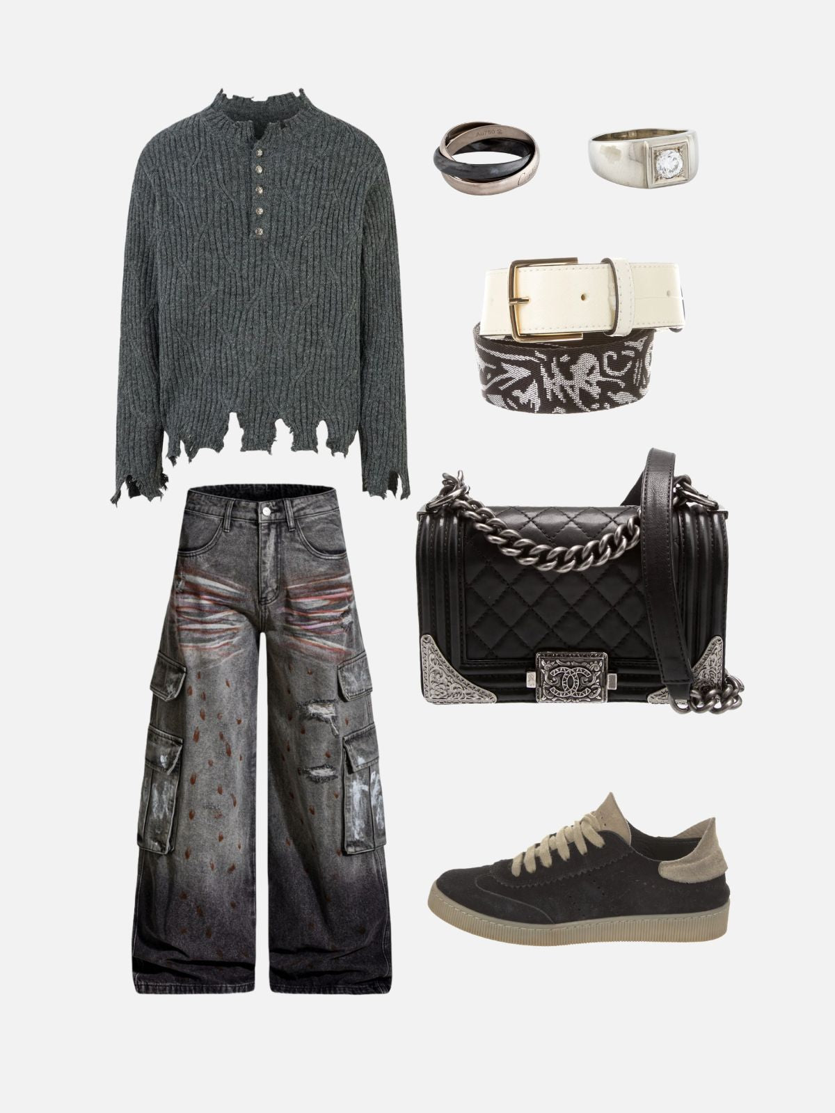 Haaura Cable Knit Distressed Metal Button Sweater