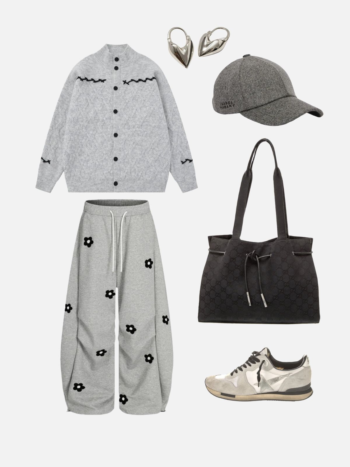 Haaura Contrast-Stitch Diamond Knit Cardigan