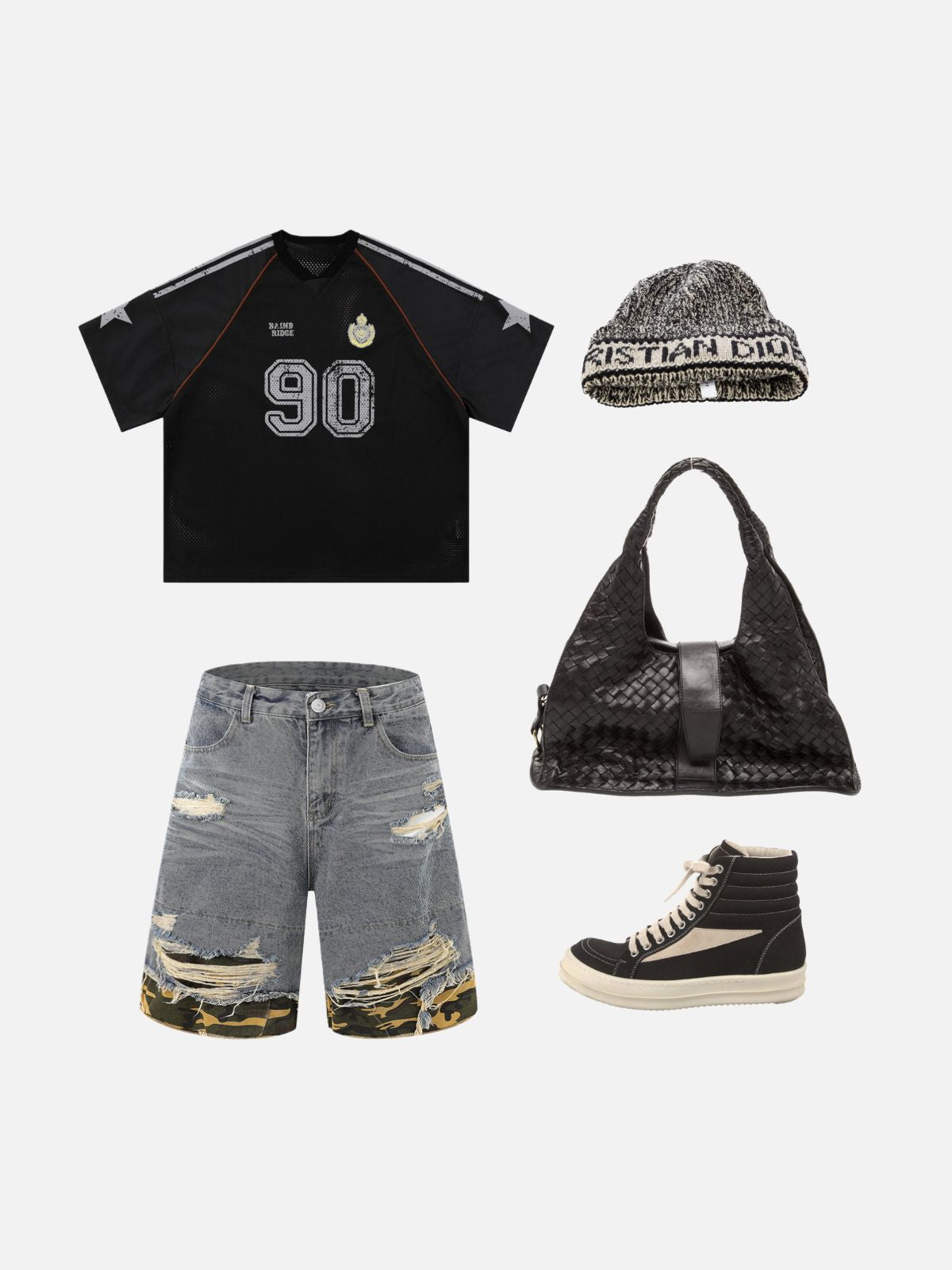 Haaura Camo-Patch Destroyed Denim Shorts
