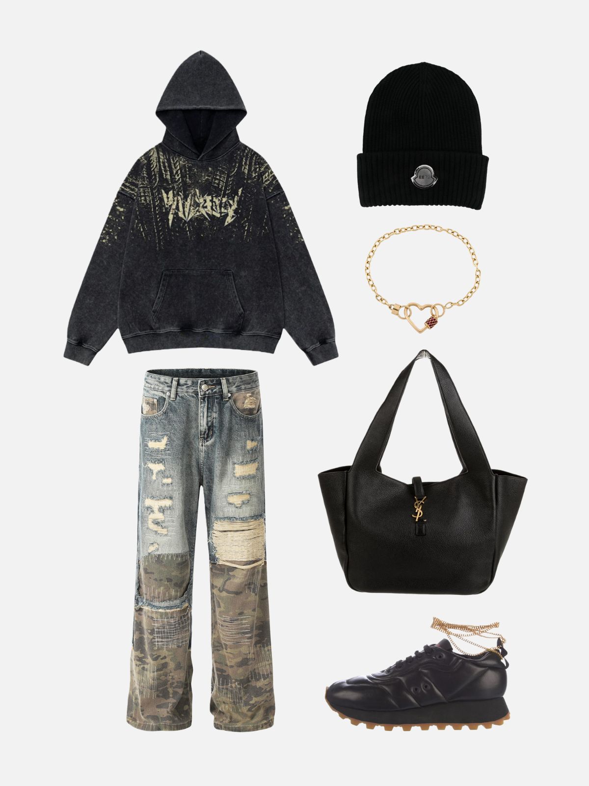 Haaura Destructed Camo-Patch Denim Jeans