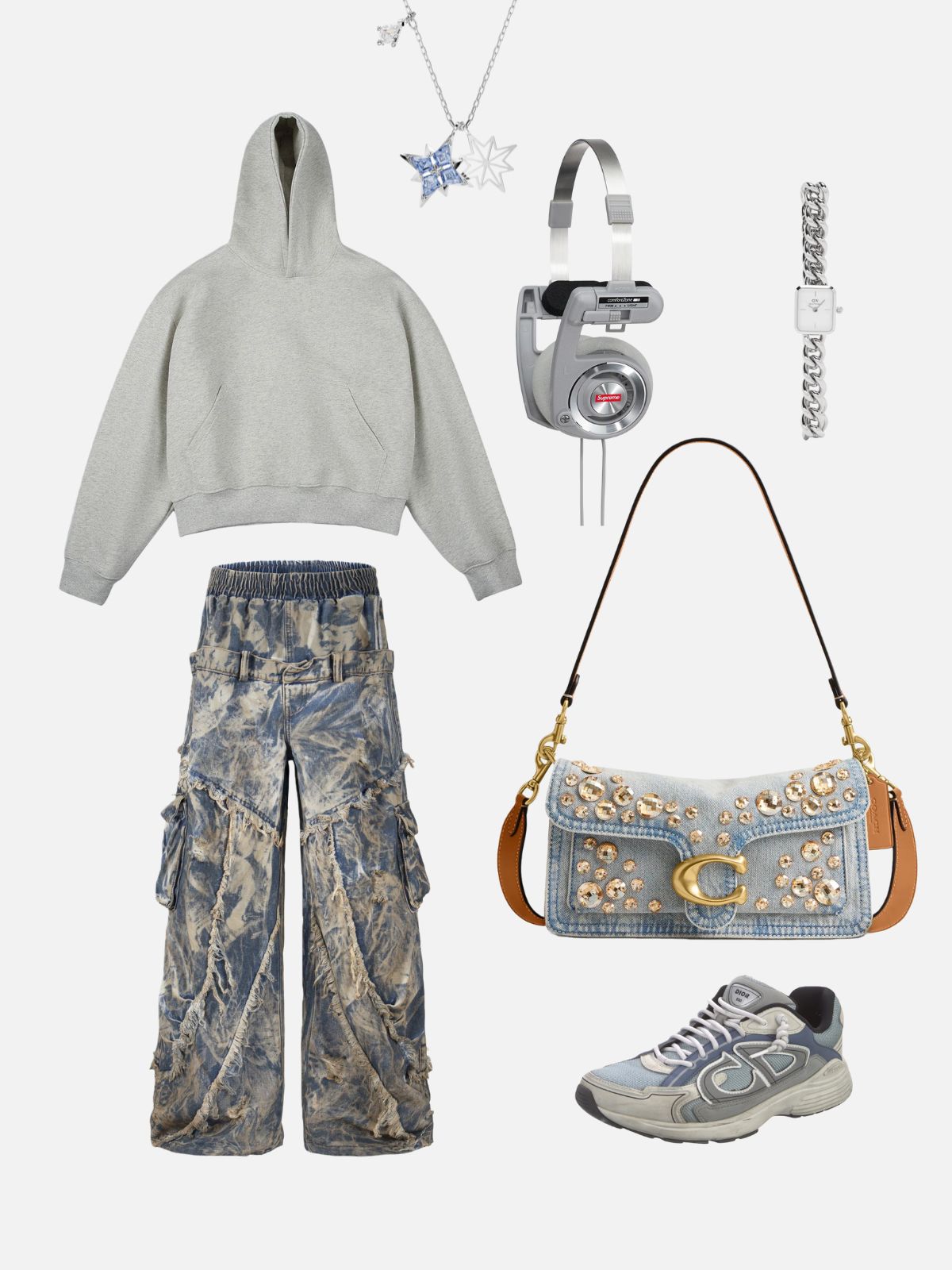 Haaura Tie-Dye Deconstructed Cargo Jeans