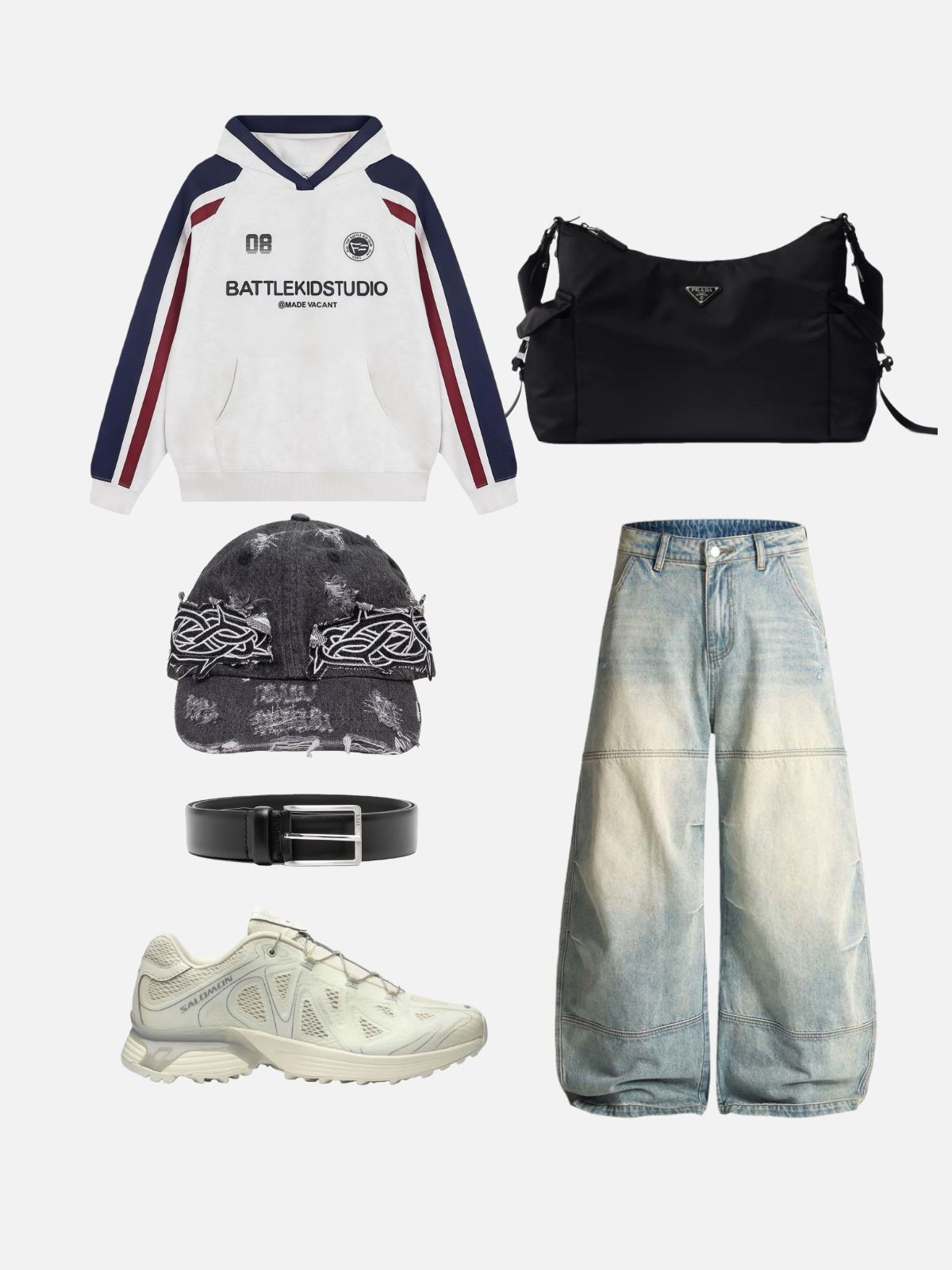 Haaura Washed Panel Baggy Barrel Jeans