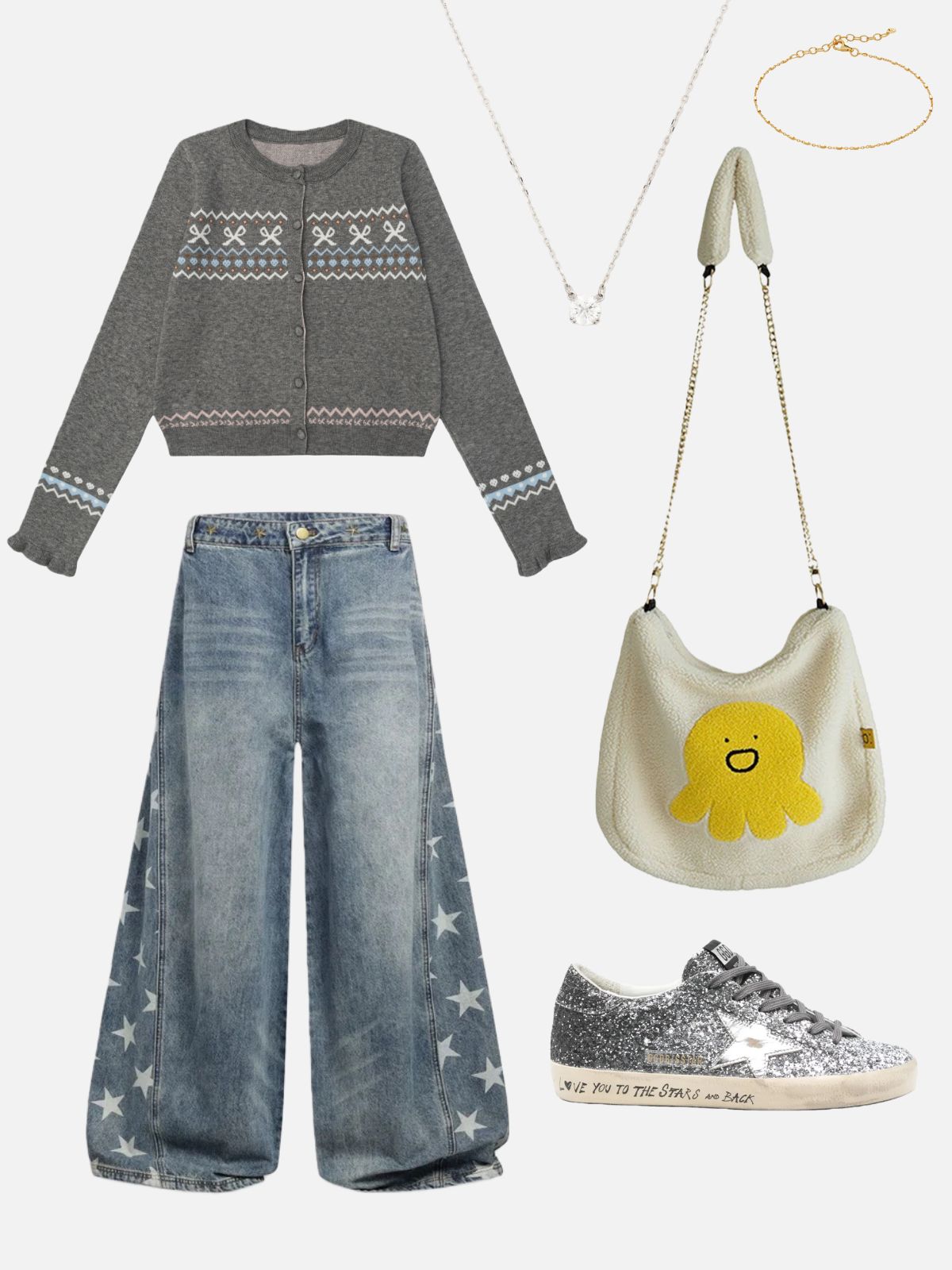 Haaura Star Panel Rivets Baaggy Jeans