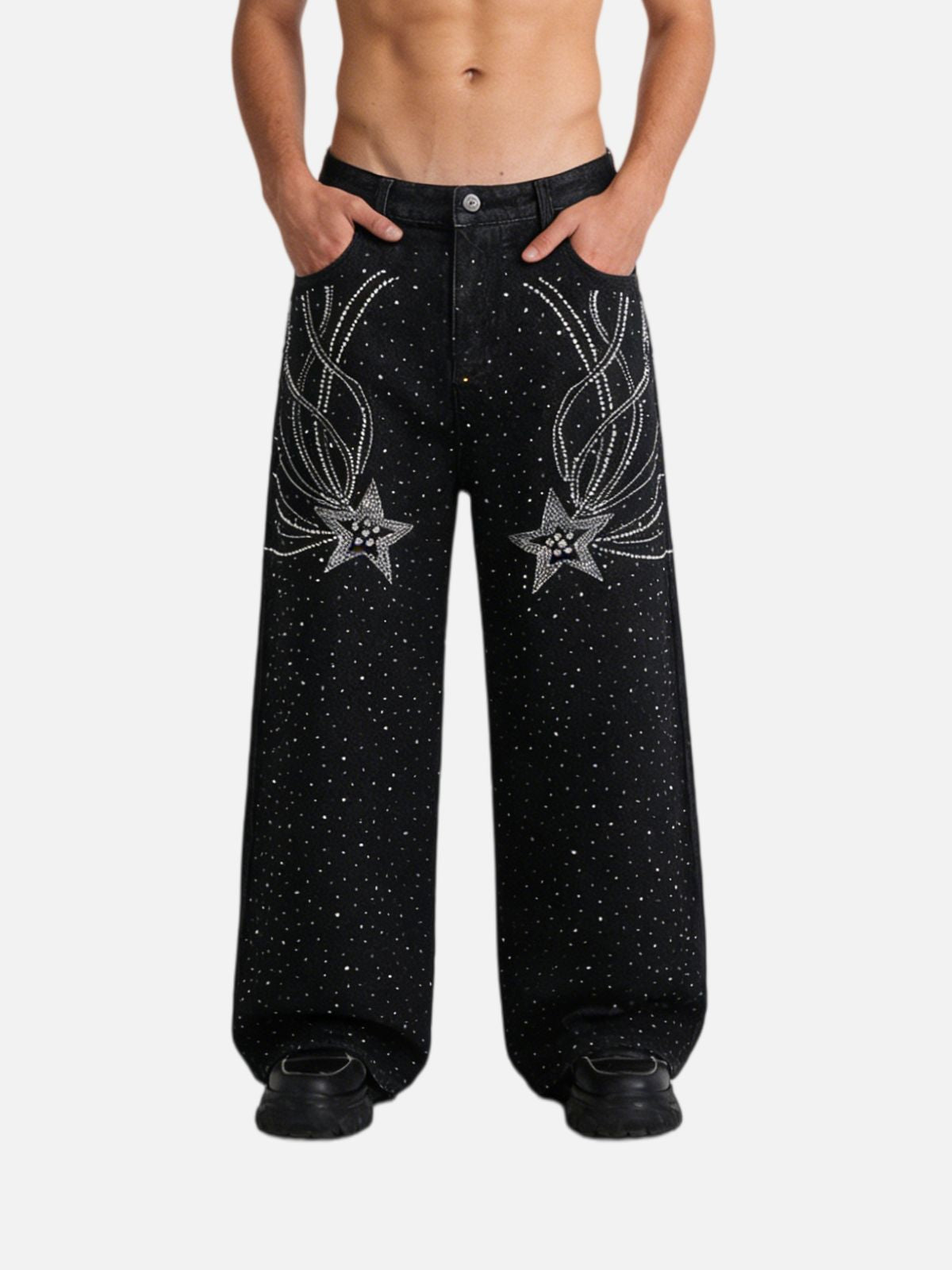 Haaura Rhinestone Star Baggy Jeans